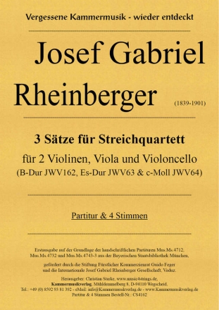 3 Stze fr Streichquartett fr 2 Violinen, Viola und Violoncello Partitur und Stimmen