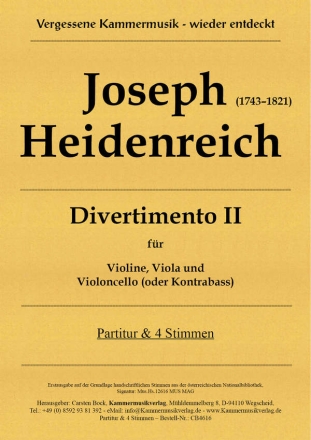 Divertimento 2 fr Violine, Viola und Violoncello (Kontrabass) Partitur und Stimmen