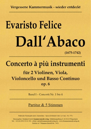 Concerti  pi instrumenti op.6 Band 1 (Nr.1-4) fr 2 Violinen, Viola, Violoncello und Bc Partitur und Stimmen