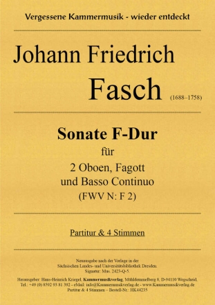 Sonate F-Dur (FWV N: F2) fr 2 Oboen, Fagott und Bc Partitur und Stimmen