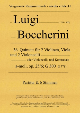 Quintett a-Moll op.25,6 Nr.36 G300 fr 2 Violinen, Viola und 2 Violoncelli Partitur und 6 Stimmen (Faksimile)