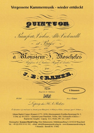 Quintett h-Moll op.69 fr Violine, Viola, Violoncello, Kontrabass und Klavier Stimmen