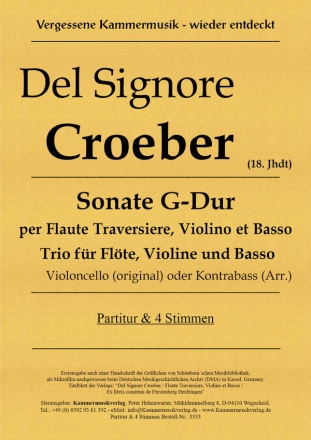 Croeber, (Signore) Fltentrio G-Dur Fl, Vl, Basso Partitur + 4 Sti