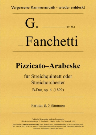 Fanchetti, G. Streichorchester B-Dur 2 Vl, Va, Vc, Kb Partitur + 5 Sti