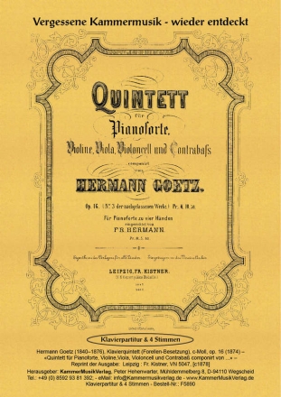 Quintett c-Moll op.16 fr Violine, Viola, Violoncello, Kontrabass und Klavier Stimmen,  Facsimile