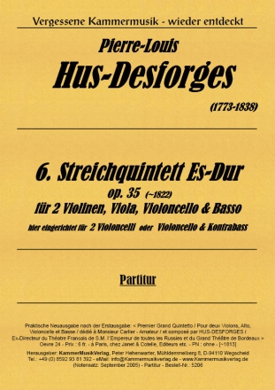 Streichquintett Es-Dur 2 Vl, Va, 2Vc oder Vc+Kb nur Partitur