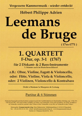 Quartett F-Dur op.3,1 fr 2 Diskant und 2 Bass-Instrumente Partitur und Stimmen
