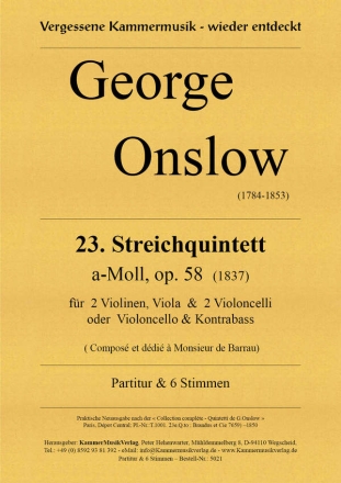 23. Streichquintett a-Moll op.58 fr 2 Violinen, Viola und 2 Violoncelli oder Violoncello und Kontrabass Partitur und Stimmen