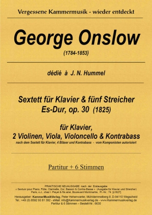 Sextett Es-Dur op.30 fr 2 Violinen, Viola, Violoncello, Kontrabass und Klavier Partitur und Stimmen