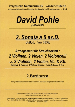 Streichsextett fr 2 Violinen, 2 Violen und 2 Violoncelli (Kontrabass) 2 Partituren