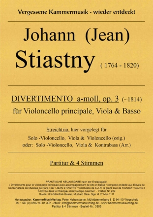 Divertimento a-Moll op.3 fr Violoncello, Viola und Violoncello (Kontrabass) Partitur und Stimmen