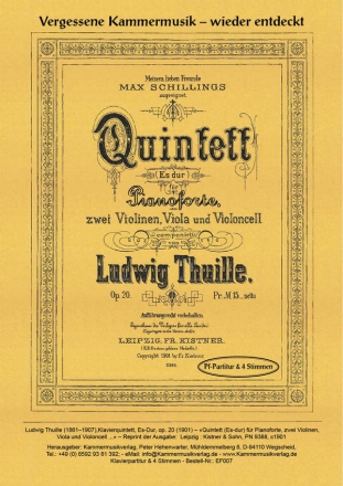 Quintett Es-Dur op.20 fr Violine, Viola, Violoncello und Klavier Stimmen,  Faksimile