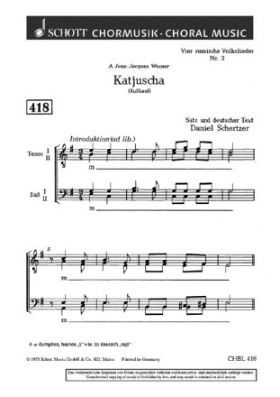 Vier russische Volkslieder fr gemischten Chor (SSATTBB) Chorpartitur