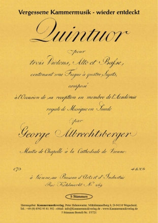 Albrechtsberger, Johann Georg Streichquintett C-Dur (mit 3 Violinen) op. 20