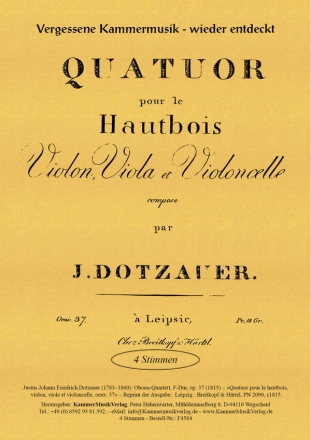 Dotzauer, Justus Johann  Friedrich Oboen-Quartett F-Dur op. 37