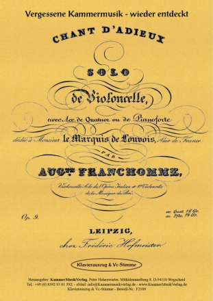 Chant d'adieux op.9 pour solo de violoncelle et quatuor  cordes ou pianoforte reduction pour violoncelle et piano