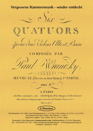 Wranitzki, Paul Drei Streichquartette (C-Dur, A-Dur, D-Dur) op. 32, Nr. 1-3