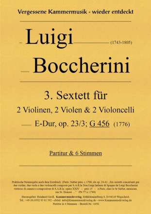 3. Streichsextett op.23,3 E-Dur G456 fr 2 Violinen, 2 Violen und 2 Violoncelli Partitur und Stimmen