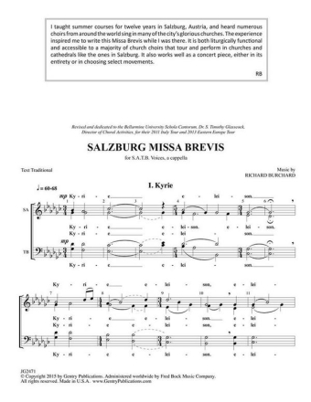 Richard Burchard, Salzburg Missa Brevis SATB a Cappella Chorpartitur