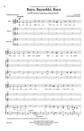 Clifford W. King, Bayu, Bayushki, Bayu Mixed Choir [SATB] and Piano 4 Hands Chorpartitur
