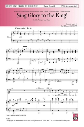 David Schmidt, Sing Glory to the King! SAB Choral Score