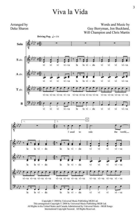 Viva la Vida for solo, mixed chorus (SSSAAATTB) a cappella score