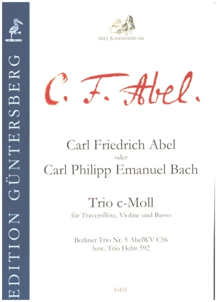 Trio c-Moll Nr. 5 AbelWV C56 (Trio Helm 592) fr 2 Traversflten und Basso Partitur und Stimmen