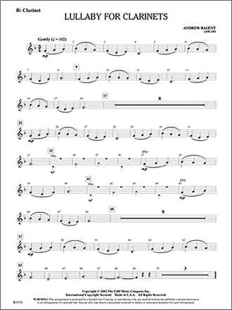 Lullaby for Clarinets (c/b score) Symphonic wind band