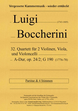 32. Quartett fr 2 Violinen, Viola und Violoncello, A-Dur, op. 24, Nr. 2, G 190