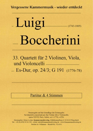 33. Quartett fr 2 Violinen, Viola und Violoncello, Es-Dur, op. 24,3, G 191