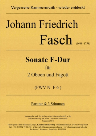 Sonate F-Dur  (FWV N: F 6) fr 2 Oboen und Fagott Partitur und Stimmen