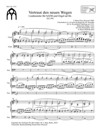 Vertraut den neuen Wegen fr SATB (und Orgel ad lib.) Partitur