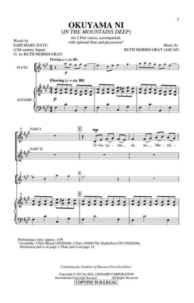 Okuyama Ni 2-Part, opt. flute and percussion Chorpartitur