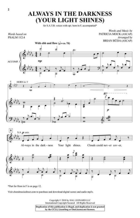 Always in the Darkness (Your Light Shines) SATB and opt. French Horn Chorpartitur
