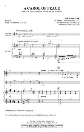 A Carol of Peace SATB and opt. Oboe Chorpartitur