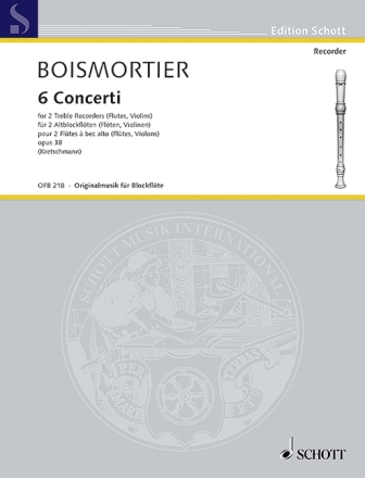 6 Concerti op. 38 f�r 2 Alt-Blockfl�ten (Fl�ten, Violinen) Partitur (zugleich Spielpartitur)