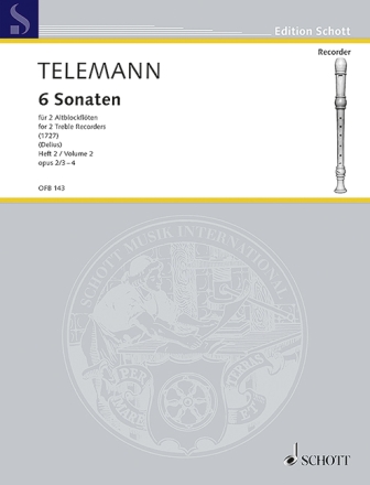 6 Sonaten op.2 Band 2 (Nr.3-4) f�r 2 Altblockfl�ten (1727) Spielpartitur