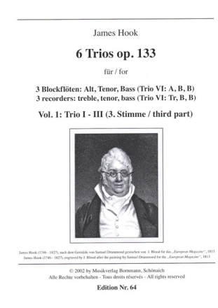 6 Trios op.133 Band 1 (Nr.1-3) f�r 3 Blockfl�ten (ATB) 3.Stimme Bassblockfl�te