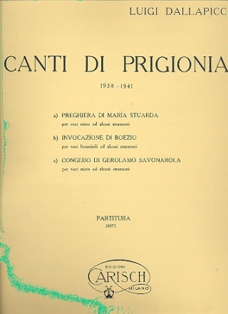 Canti di prigionia (1938-1941) per coro e alcuni strumenti partitura