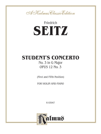 Seitz Students Concerto No.3 Vln/Pno  Kalmus Classic Series