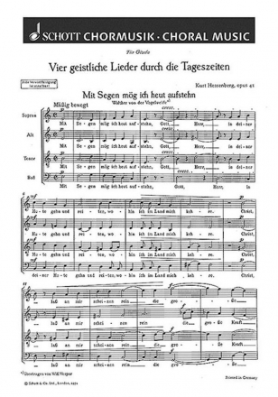 Vier geistliche Lieder durch die Tageszeiten op. 41 fr gemischten Chor (SATB) Chorpartitur