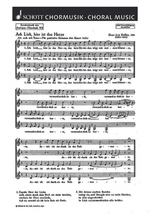 Haler, Hans Leo / Rosthius, Nicolaus: Ach Lieb, hier ist das Herze /  fr Frauenchor (SSAA) oder gemischter Chor (SATB) Chorpartitur