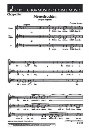 Jenner, Cornelius Uwe Gustav: Meeresleuchten fr Frauenchor (SMezA) mit Harfe (Klavier) Chorpartitur