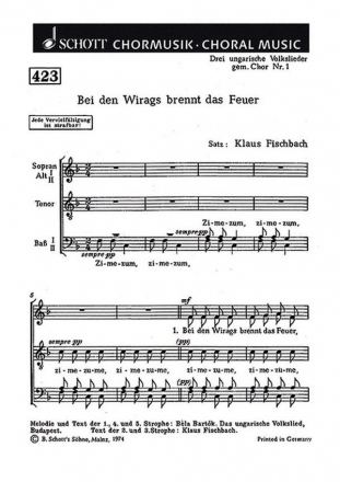 Drei ungarische Volkslieder fr gemischten Chor (SATB) Chorpartitur