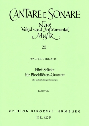 5 Stcke Fr Blockflten-Quartett oder andere beliebige Besetzungen Blockflte (4) (Violine (2), Viola, Cello)