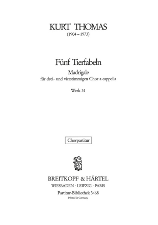 Fnf Tierfabeln Wk 31 fr gem Chor Chorpartitur
