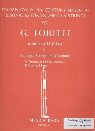 Sonate D-Dur G6 fr Trompete, Streicher und Bc Partitur und Stimmen (Streicher 1-1-1-4)