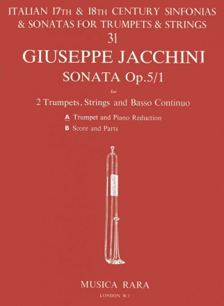 Jacchini, Giuseppe Sonata in D op. 5 Nr. 1 fr 2 Trompeten, Streicher und Bc fr 2 Trompeten und Klavier