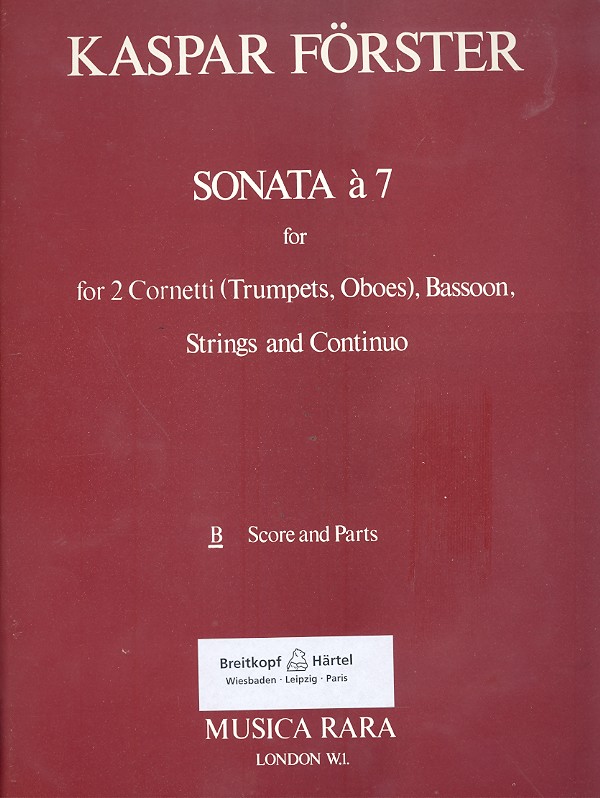 Sonata a 7 for 2 cornetti (trumpets, oboes), bassoon, strings and continuo score and parts
