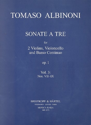 Sonate a tre op.1 Band 3 (Nr.7-9) fr 2 Violinen, Violoncello und Bc Partitur und Stimmen